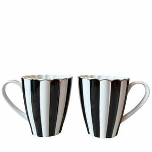 Grace Teaware Porcelain Black Striped Tea | Coffee Mug Set of 2 Gold Accents New